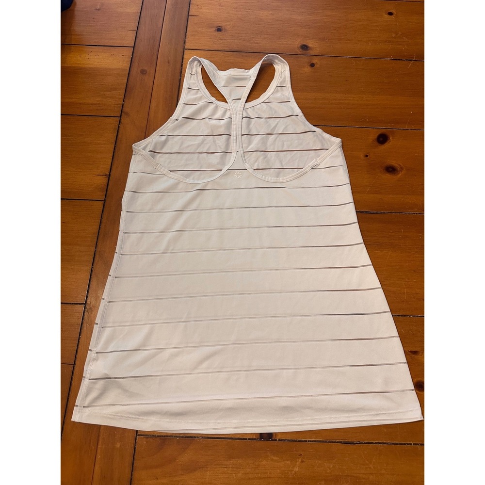 Athleta White Mesh Striped Racerback Tank Top Small Activewear Yoga Workout - Picture 5 of 7